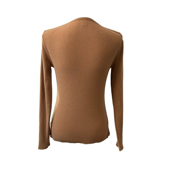 Old Navy Womens Normcore Camel Brown Ribbed Long Sleeve Timeless Knit Top M - Picture 3 of 11